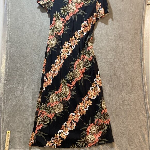 Hilo Hattie Hawaiian Original Pineapple Hawaiian Maxi Dress Womens M Vintage USA - Picture 1 of 16